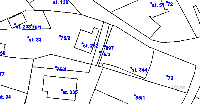 Parcela st. 75/3 v KÚ Březina u Rokycan, Katastrální mapa