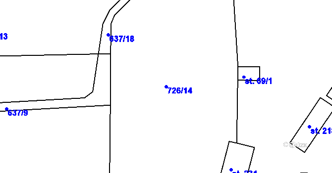 Parcela st. 726/14 v KÚ Březina u Rokycan, Katastrální mapa