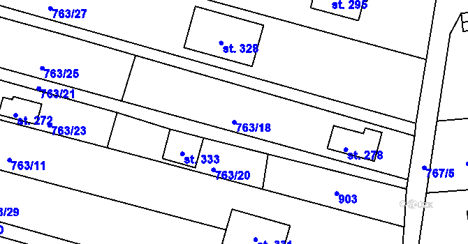 Parcela st. 763/18 v KÚ Březina u Rokycan, Katastrální mapa