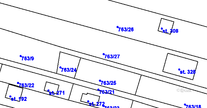 Parcela st. 763/27 v KÚ Březina u Rokycan, Katastrální mapa