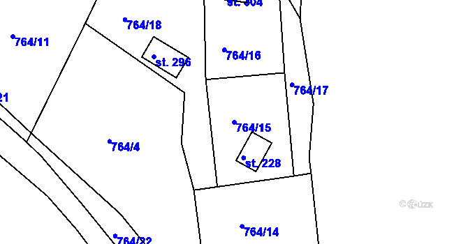 Parcela st. 764/15 v KÚ Březina u Rokycan, Katastrální mapa