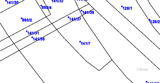 Parcela st. 141/7 v KÚ Březina u Rokycan, Katastrální mapa