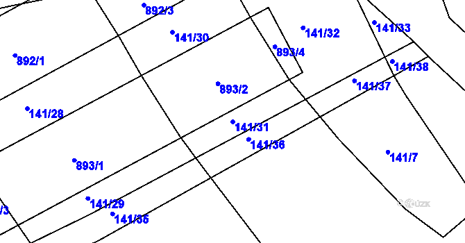 Parcela st. 141/31 v KÚ Březina u Rokycan, Katastrální mapa