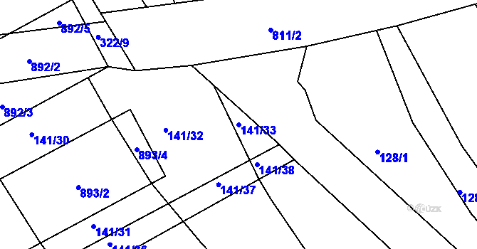 Parcela st. 141/33 v KÚ Březina u Rokycan, Katastrální mapa