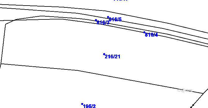 Parcela st. 216/21 v KÚ Březina u Rokycan, Katastrální mapa