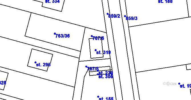 Parcela st. 319 v KÚ Březina u Rokycan, Katastrální mapa