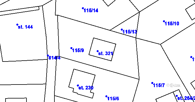 Parcela st. 321 v KÚ Březina u Rokycan, Katastrální mapa