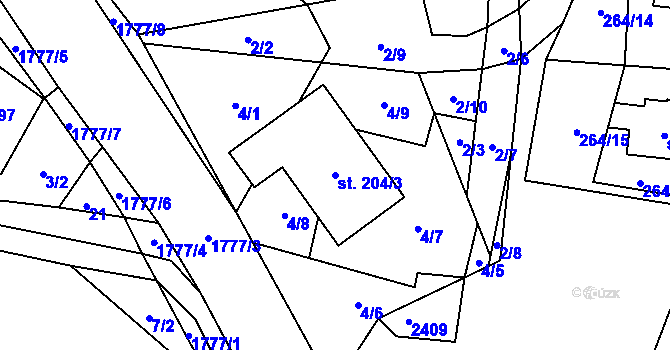 Parcela st. 204/3 v KÚ Březina u Moravské Třebové, Katastrální mapa