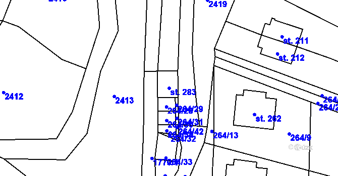 Parcela st. 283 v KÚ Březina u Moravské Třebové, Katastrální mapa