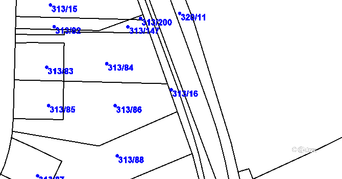 Parcela st. 313/16 v KÚ Březina u Křtin, Katastrální mapa