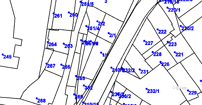 Parcela st. 1/1 v KÚ Proseč u Březiny, Katastrální mapa