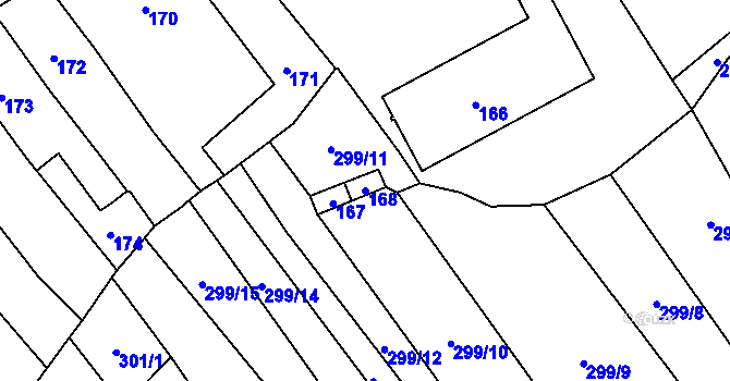 Parcela st. 168 v KÚ Proseč u Březiny, Katastrální mapa