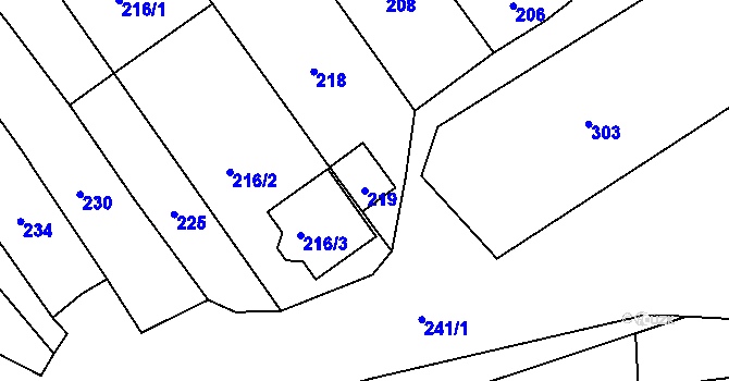 Parcela st. 219 v KÚ Proseč u Březiny, Katastrální mapa