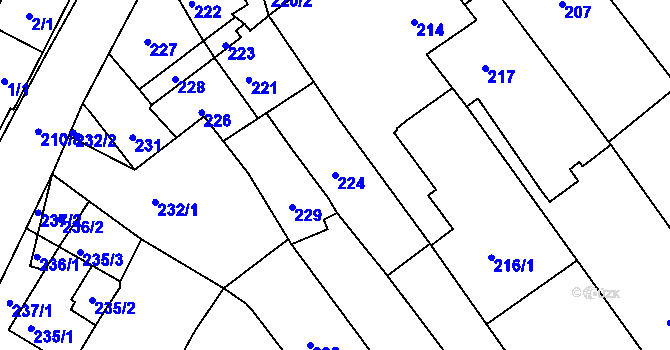 Parcela st. 224 v KÚ Proseč u Březiny, Katastrální mapa