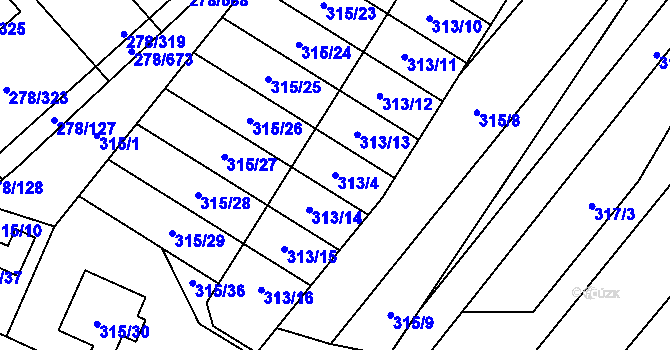 Parcela st. 313/4 v KÚ Proseč u Březiny, Katastrální mapa