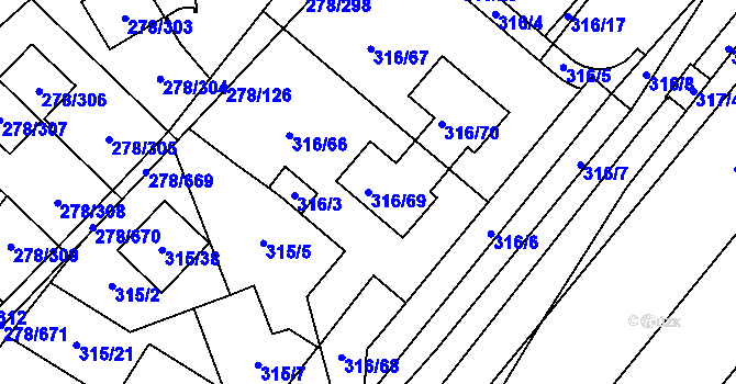Parcela st. 316/69 v KÚ Proseč u Březiny, Katastrální mapa