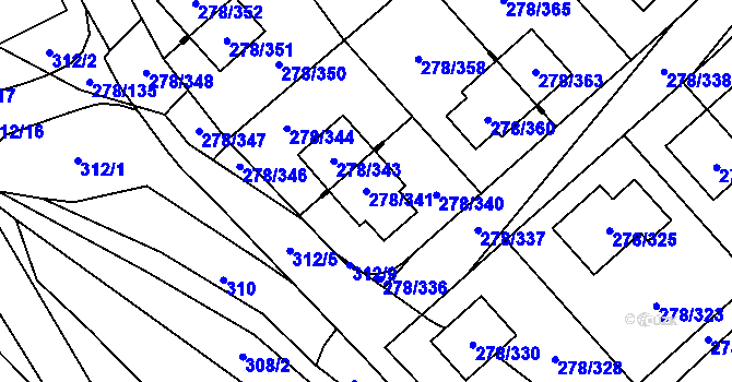 Parcela st. 278/341 v KÚ Proseč u Březiny, Katastrální mapa
