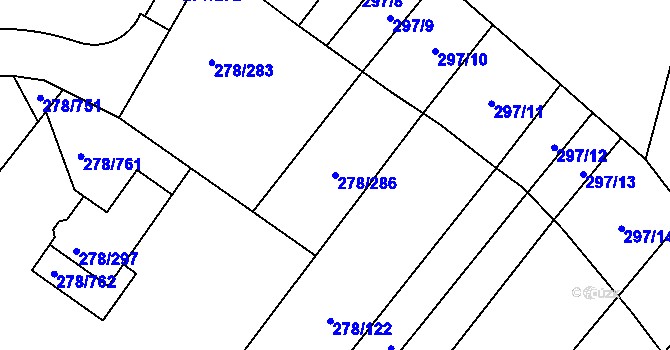 Parcela st. 278/286 v KÚ Proseč u Březiny, Katastrální mapa