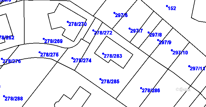 Parcela st. 278/283 v KÚ Proseč u Březiny, Katastrální mapa