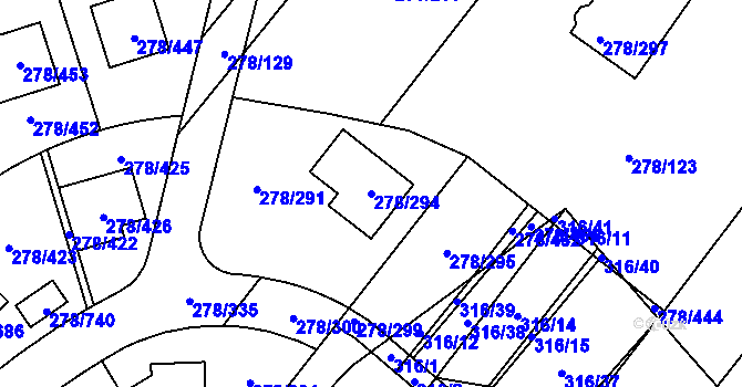 Parcela st. 278/294 v KÚ Proseč u Březiny, Katastrální mapa