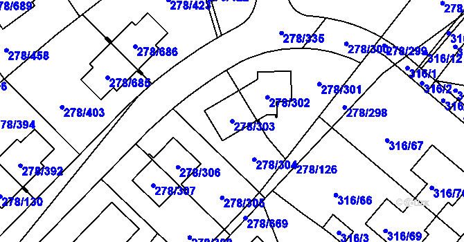 Parcela st. 278/303 v KÚ Proseč u Březiny, Katastrální mapa