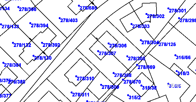 Parcela st. 278/307 v KÚ Proseč u Březiny, Katastrální mapa