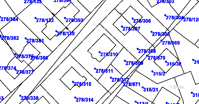 Parcela st. 278/310 v KÚ Proseč u Březiny, Katastrální mapa