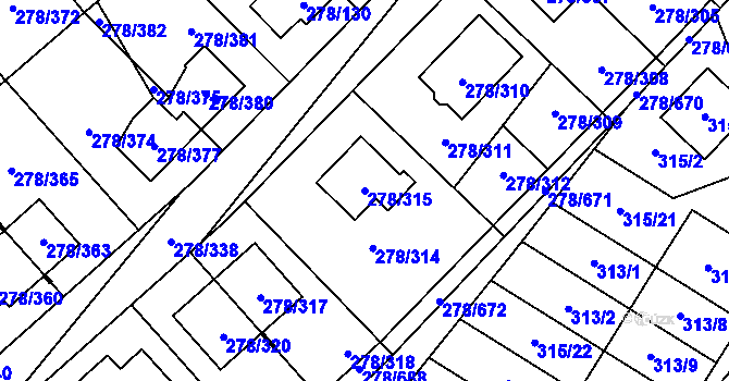 Parcela st. 278/315 v KÚ Proseč u Březiny, Katastrální mapa