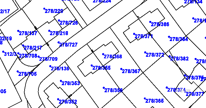 Parcela st. 278/368 v KÚ Proseč u Březiny, Katastrální mapa