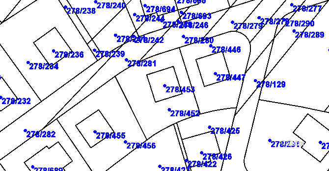 Parcela st. 278/453 v KÚ Proseč u Březiny, Katastrální mapa