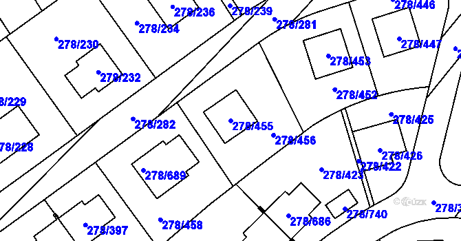 Parcela st. 278/455 v KÚ Proseč u Březiny, Katastrální mapa