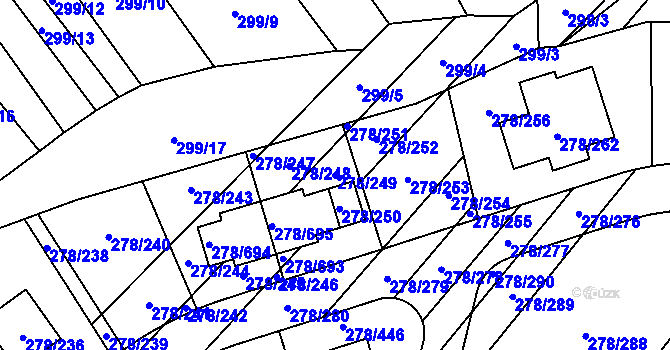 Parcela st. 278/249 v KÚ Proseč u Březiny, Katastrální mapa