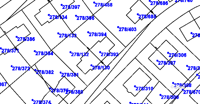 Parcela st. 278/392 v KÚ Proseč u Březiny, Katastrální mapa
