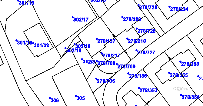 Parcela st. 278/217 v KÚ Proseč u Březiny, Katastrální mapa