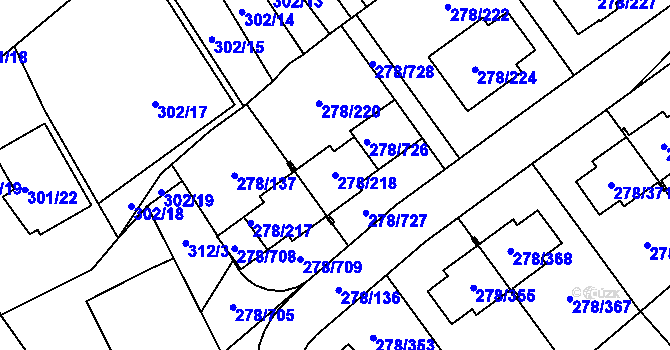 Parcela st. 278/218 v KÚ Proseč u Březiny, Katastrální mapa