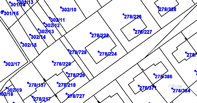 Parcela st. 278/224 v KÚ Proseč u Březiny, Katastrální mapa