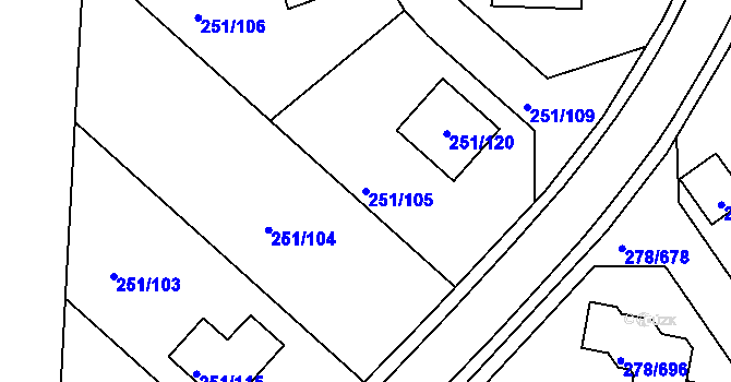Parcela st. 251/105 v KÚ Proseč u Březiny, Katastrální mapa