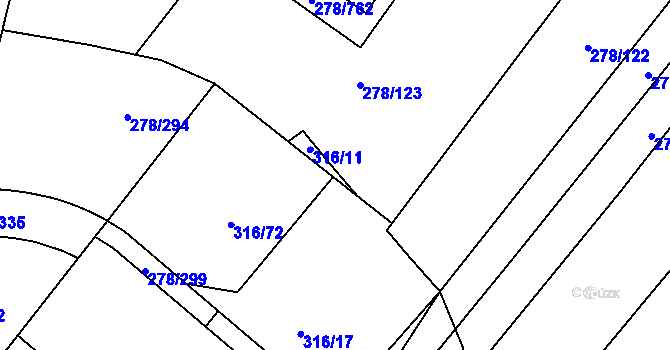 Parcela st. 316/40 v KÚ Proseč u Březiny, Katastrální mapa