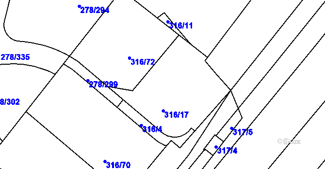 Parcela st. 316/37 v KÚ Proseč u Březiny, Katastrální mapa