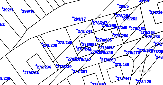 Parcela st. 278/694 v KÚ Proseč u Březiny, Katastrální mapa