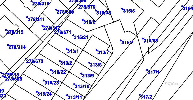 Parcela st. 313/7 v KÚ Proseč u Březiny, Katastrální mapa