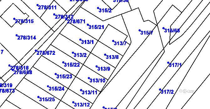 Parcela st. 313/8 v KÚ Proseč u Březiny, Katastrální mapa