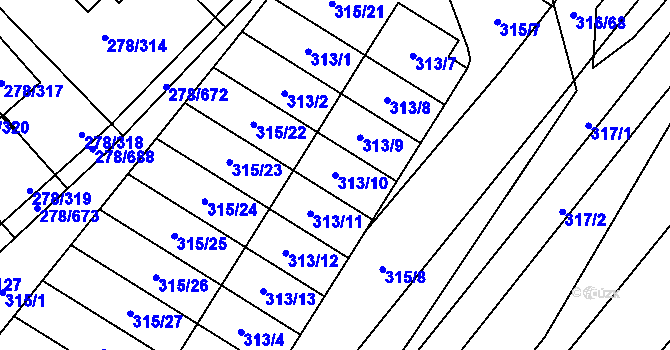 Parcela st. 313/10 v KÚ Proseč u Březiny, Katastrální mapa