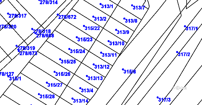 Parcela st. 313/11 v KÚ Proseč u Březiny, Katastrální mapa
