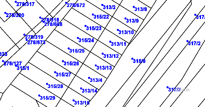 Parcela st. 313/12 v KÚ Proseč u Březiny, Katastrální mapa