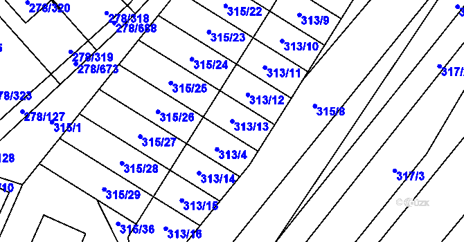 Parcela st. 313/13 v KÚ Proseč u Březiny, Katastrální mapa