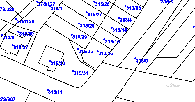 Parcela st. 313/16 v KÚ Proseč u Březiny, Katastrální mapa