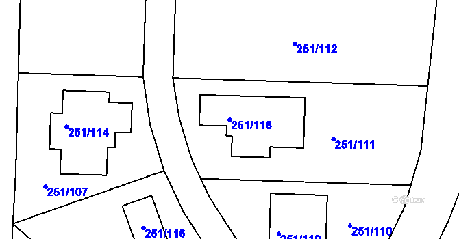 Parcela st. 251/118 v KÚ Proseč u Březiny, Katastrální mapa