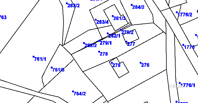 Parcela st. 278 v KÚ Březina u Tišnova, Katastrální mapa