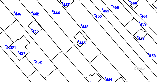 Parcela st. 443 v KÚ Březina u Tišnova, Katastrální mapa